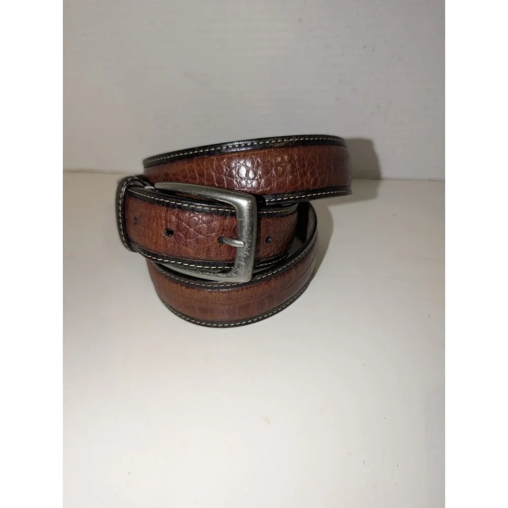 Tommy Bahama Men's Two Toned  Grain Leather Black/ Cognac Alligator Belt Size 42